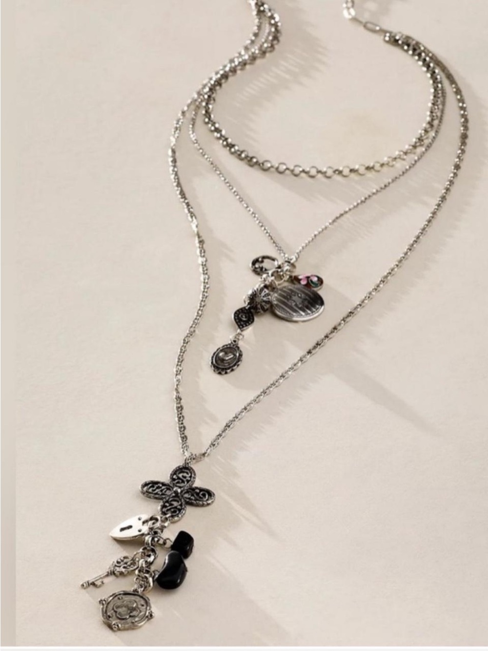 Free People Luelle Silver Layered Pendant Necklace NWT